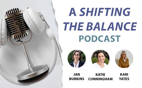 image of podcast webinar and shifting the balance book