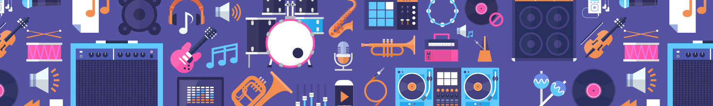 musical instruments on a purple background
