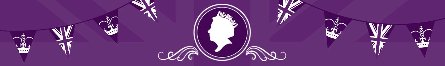 Image of the queens silhouette against a purple background with royal themed bunting; a representation of the Platinum Jubilee 