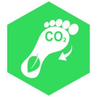 Icon image of a foot with CO2 written on it - to represent carbon footprint and sit by the copy about decreasing your carbon footprint