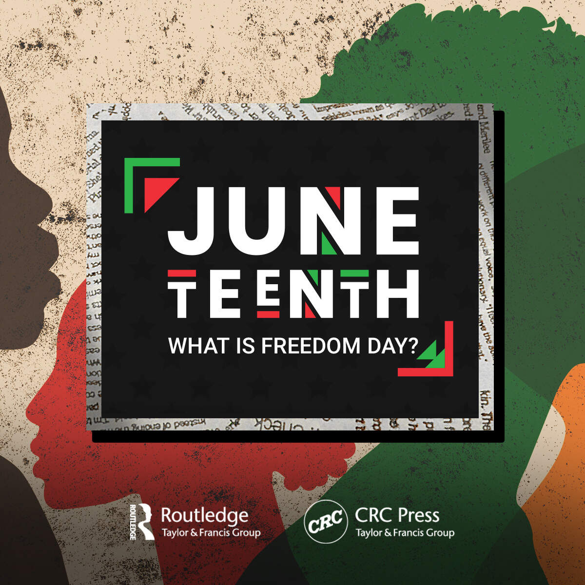 Caribbean flag colors with silhouettes of African faces and copy: Juneteenth, what is freedom day?