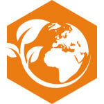 Icon image depicting environmental sustainability, showing foliage wrapped around planet earth