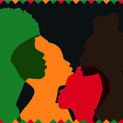 Red, green, yellow and brown silhouettes of people with African heritage for Black History Month