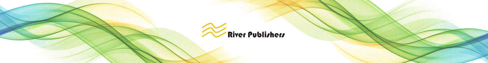 Green, yellow, and white swirled background reading River Publishers in black writing.