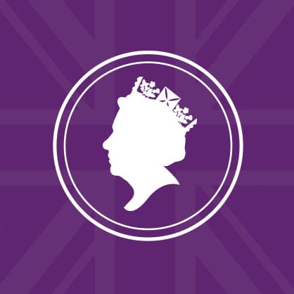 queens head against a purple background to represent British royalty 
