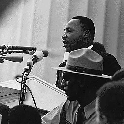 Martin Luther King, Jr. addresses the crowd at the Civil Rights March on Washington